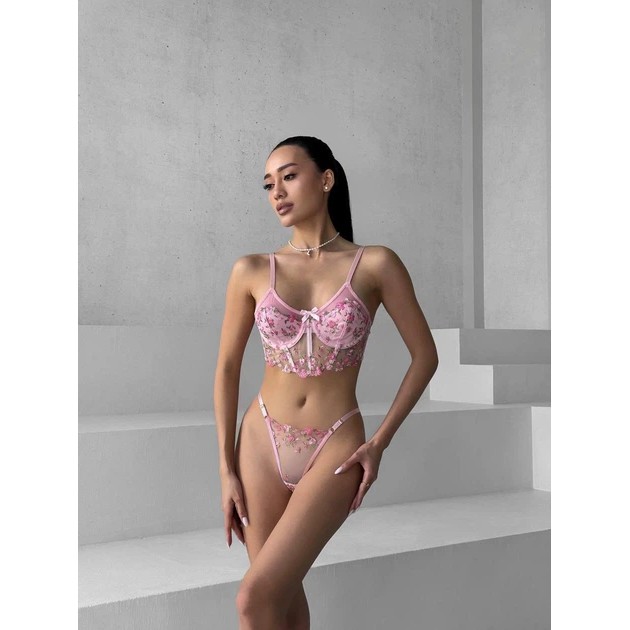 طقم ملابس داخلية نسائية مع كورسيه باللون الوردي من Simply Sexy
