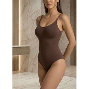 Damen Formendes Bodysuit Thong in Braun mit dünnen Trägern
