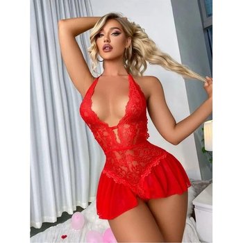 Monroe Red Lace Bodysuit with Ruffles
