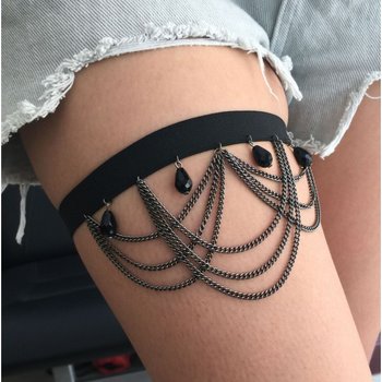 Black Garter Bracelet with Charms for Legs