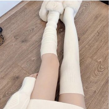 Warm Long Anime Style Socks White