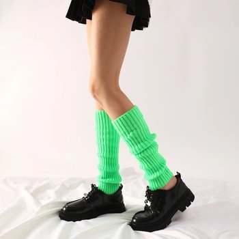 Bright Ribbed Short Leg Warmers in Green