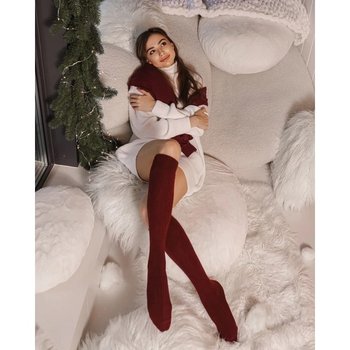 Knee-High Burgundy Socks