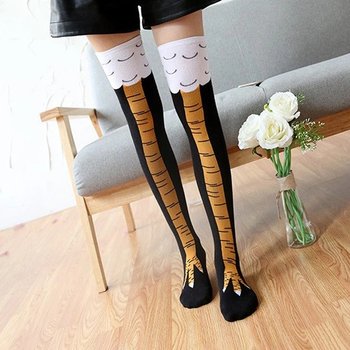 Knee-High Socks with Chicken Foot Pattern in Yellow