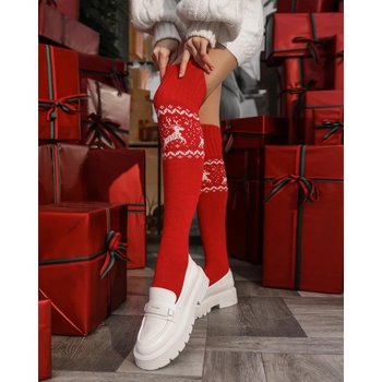 Red Christmas Knee-High Socks with Reindeer