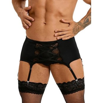 Star Night Men's Lace Suspender Set in Black