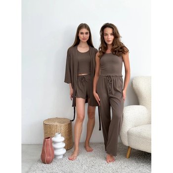 Women's Pajama Set with Robe in Brown