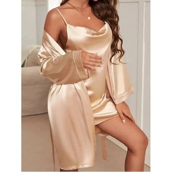 Ghazel Nightgown and Robe Set Beige