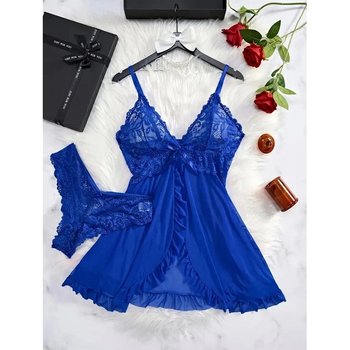 Lace Nightgown with Panties XL Blue