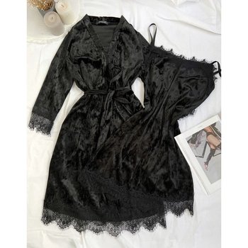 Women's Robe and Nightdress Set in Black