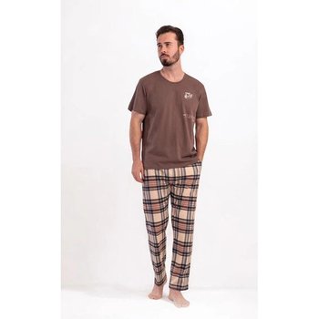 Pijama de hombre de cuadros marrón de algodón