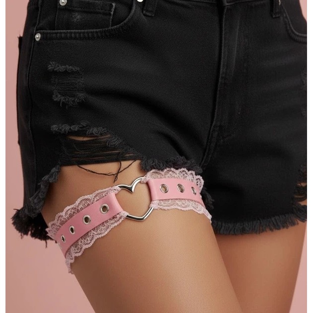 Thigh Garter with Heart — Pink Lace Choker Accessory