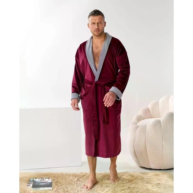 Herren Velours Bademantel in Burgunder — Komfort für Zuhause