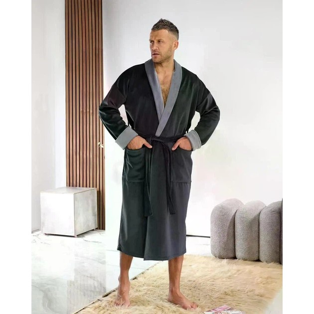 Peignoir en velours pour homme gris foncé – confort à la maison