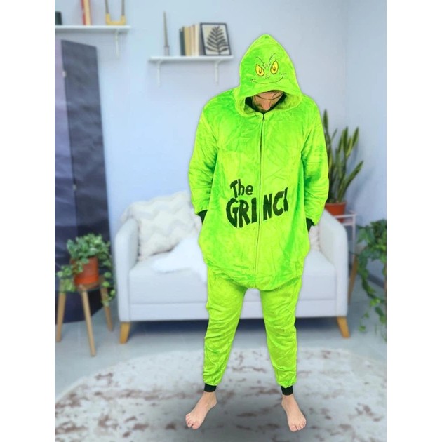 Herren Kigurumi Grinch — Grüner Plüsch-Pyjama für Entspannung