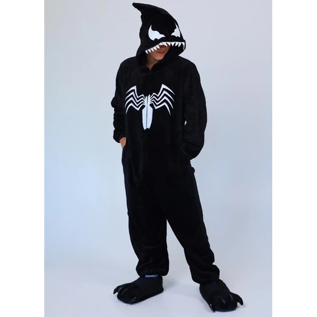 Männer Kigurumi Venom in Schwarz — warmer Hausanzug