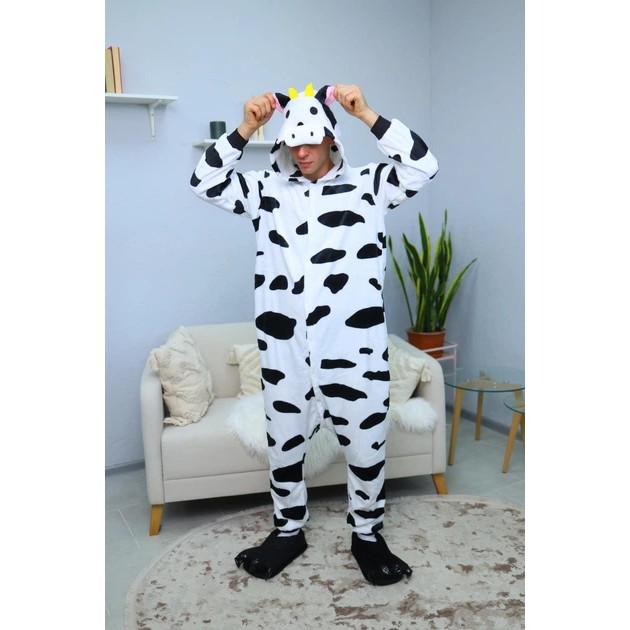 Herren Kigurumi von My Kigu — Weißes Kuhdesign mit Kapuze