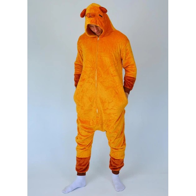 Men's Plush Kigurumi Capybara in Orange — Comfort for Home