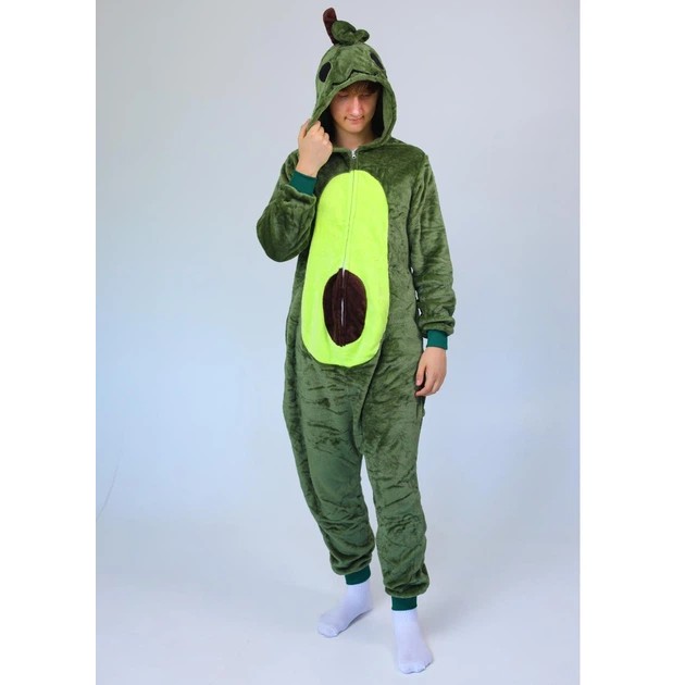 Herren Kigurumi mit Kapuze 'Avocado' grün — weiche und warme Schlafanzug