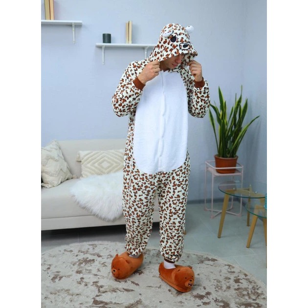 Männer Kigurumi My Kigu in Leopardenfarbe — warmer Hausanzug