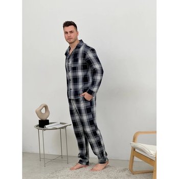 Men's Cozy Flannel Pajama Set in Dark Blue Plaid