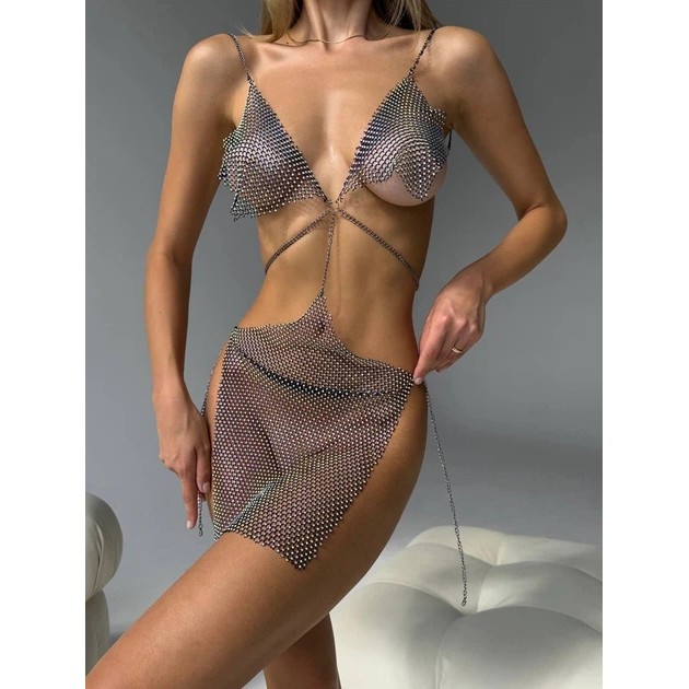 Erotic Body Chain Jewelry in Silver — Stunning Body Weaving