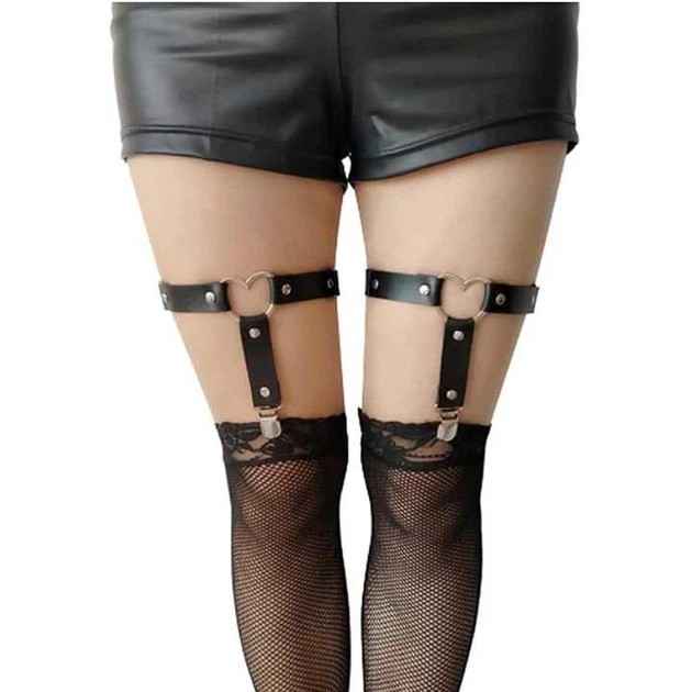Black Leg Garter with Stocking Straps