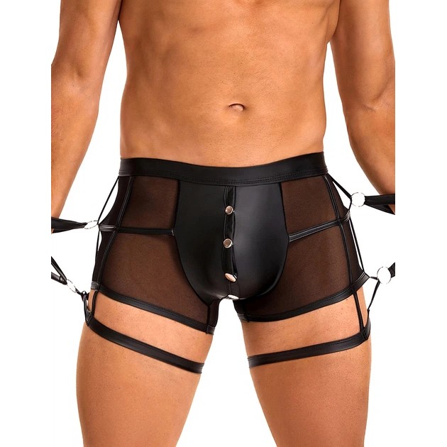 Herren Halbdurchsichtige Boxershorts Star Night Schwarz mit Handfesseln