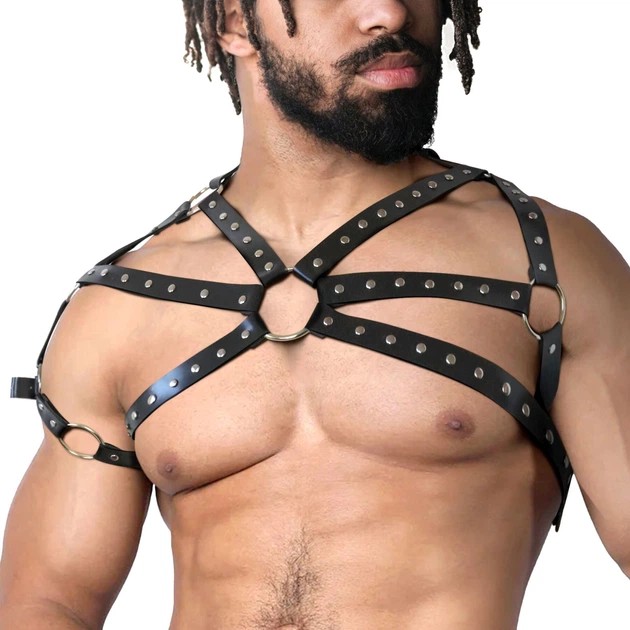 Harnais masculin en cuir naturel noir - Accessoire érotique