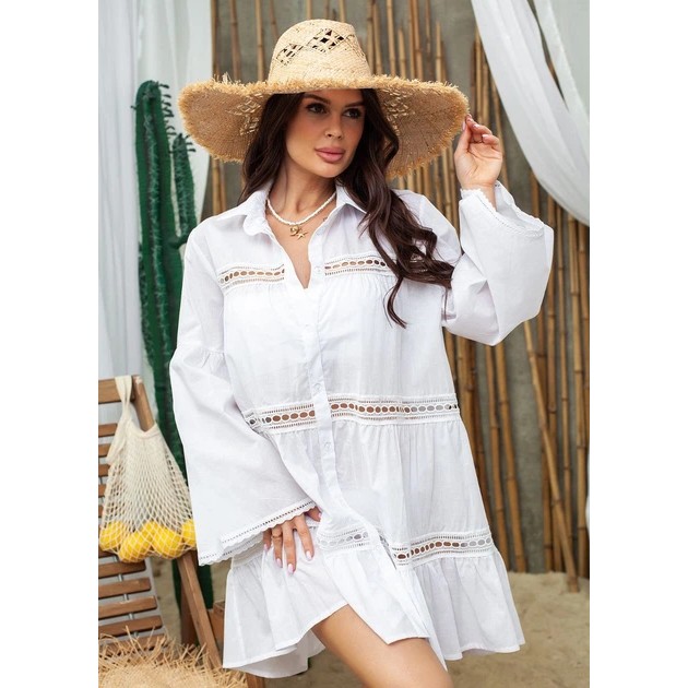 Women's Beach Tunic with Macrame — Stylish White Design