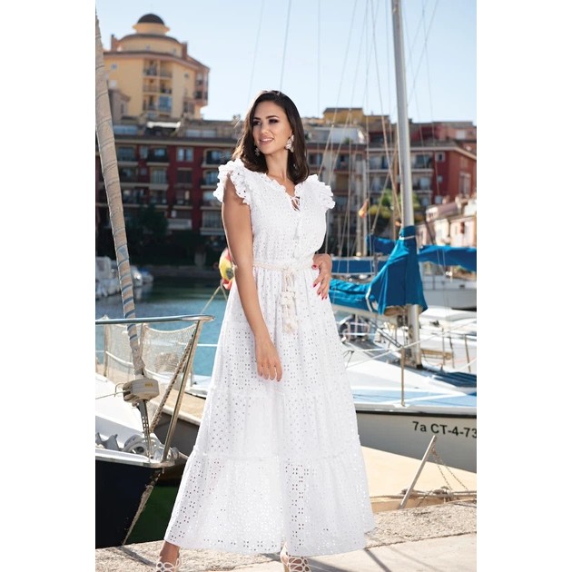 Langes weißes Strandkleid aus Baumwolle — Leichtigkeit und Eleganz