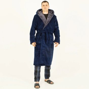 Men's Blue Fleece Robe with Gray Collar