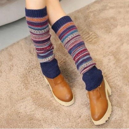 Winter Knee-High Leg Warmers with Embroidery in Blue — Comfort & Style