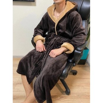 Men's "Velours" Bathrobe in Brown and Beige