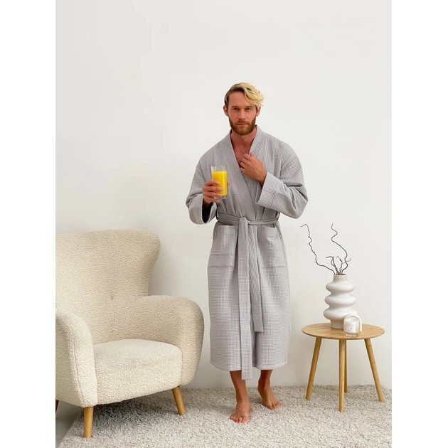 Herren Bademantel COSY Kimono in Grau