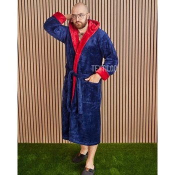 Men's Plush Bathrobe Two-Tone Blue Burgundy