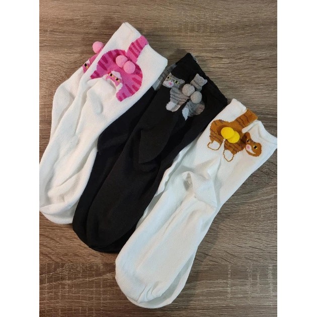 Lot de chaussettes pour femmes avec design 3D 'Chat avec des œufs'