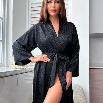Damen-Leopardenprint-Robe - roter Komfort für zu Hause
