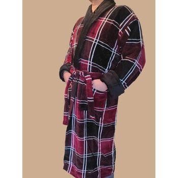Men's VEVIEN Bathrobe in Checkered Burgundy