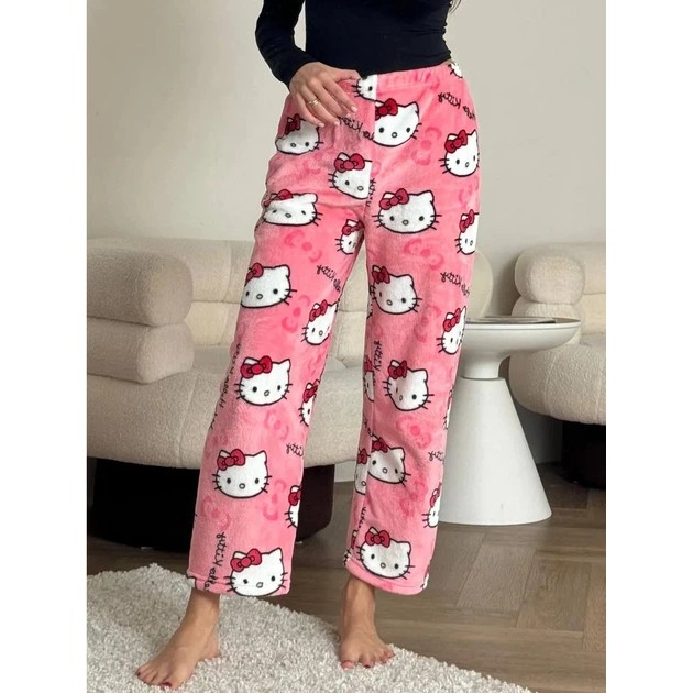 Pantalons de pyjama en polaire Hello Kitty couleur corail