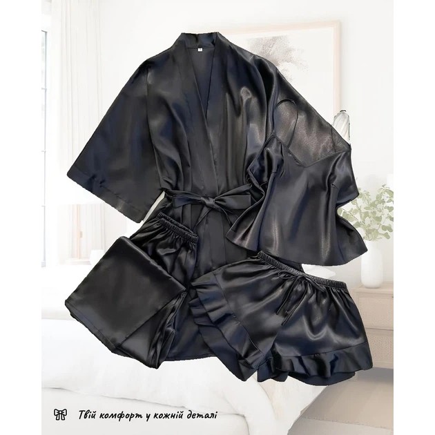 Conjunto de pijama para mujer 4 en 1 – negro