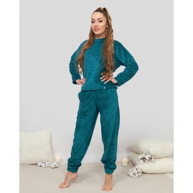 Damen Fleece-Pyjama — Stilvolles dunkel-türkisfarbenes Outfit für zuhause
