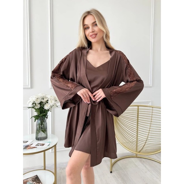 Bata de mujer tipo kimono y camisón de encaje - comodidad de seda