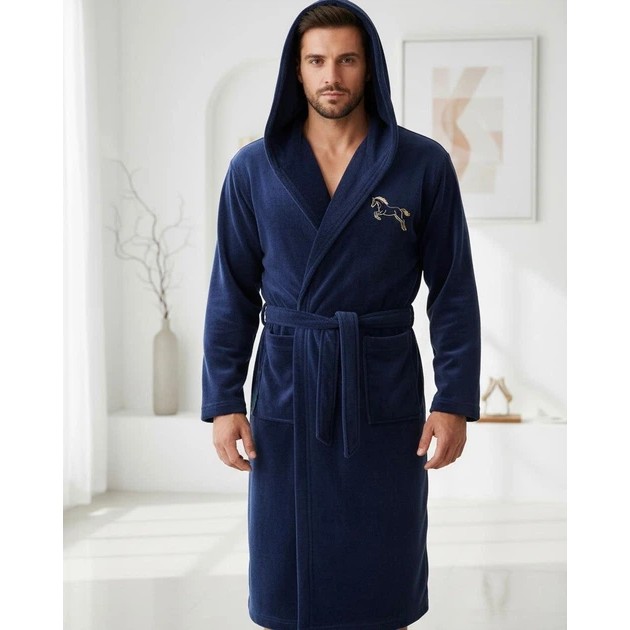 Bata de baño de terciopelo azul marino para hombre