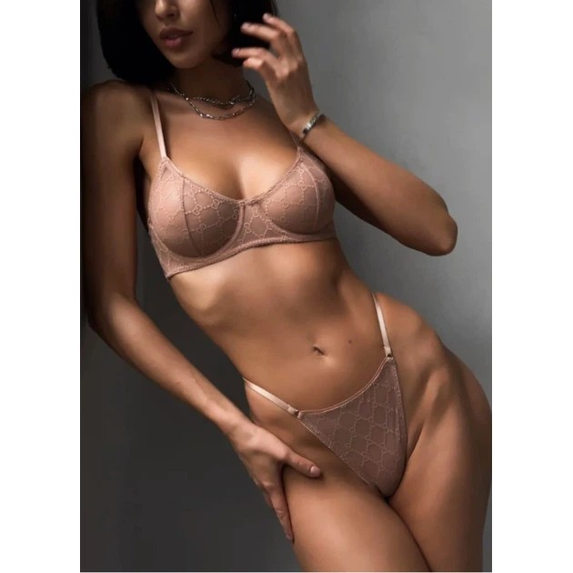 Damen-Mesh-Unterwäsche-Set — Kaffee Stil