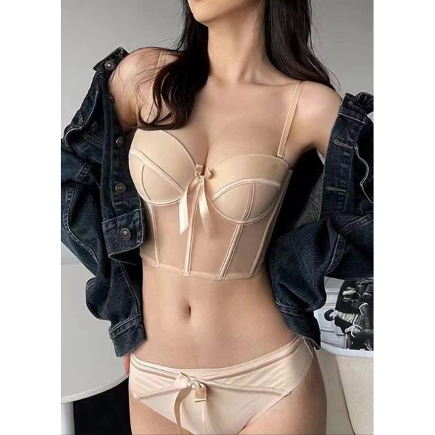 סט הלבשה תחתונה Elegant Bow בצבע בז' לנשים