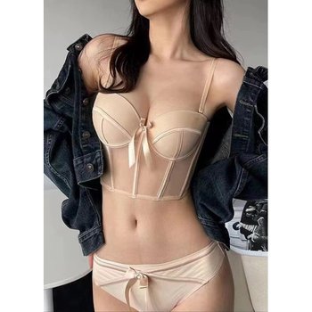 Women's Elegant Bow Lingerie Set in Beige