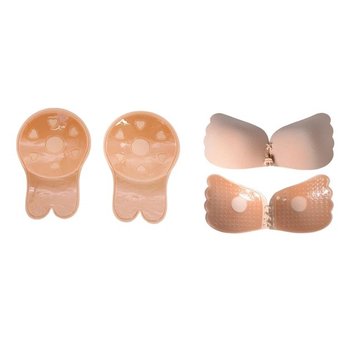 Women's Invisible Bra Set with Nipple Covers in Beige