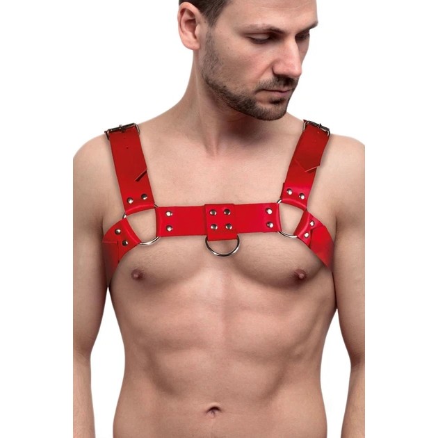 Чоловіча портупея Bulldog Harness — червона шкіряна елегантність