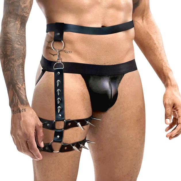 Men's Black Leather Garters with Spikes — Stylish Accessory